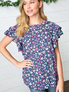 Women's  Floral Ruffle Sleeve Blouse by Haptics